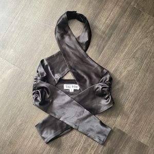 TicToc Black Satin Wrap Top